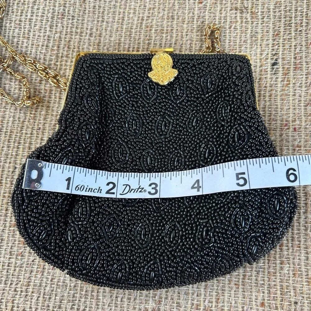 Vintage 90s Rare Elegant Black Beaded Evening Bag